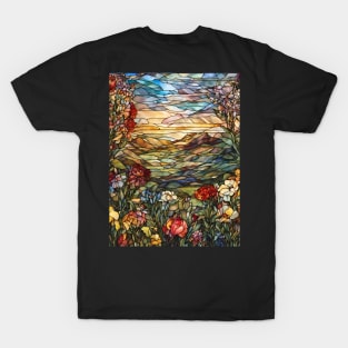 Stained Glass Colorful Wildflowers T-Shirt